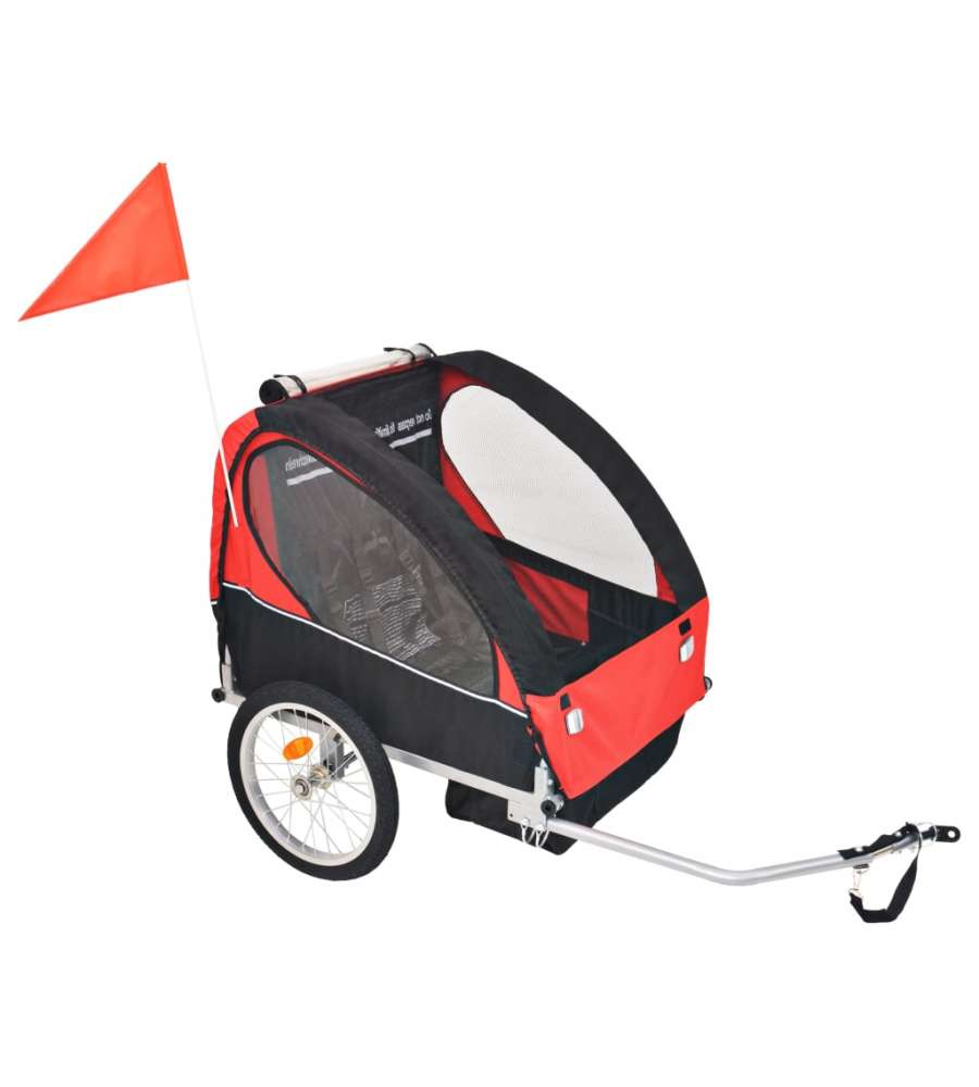 Rimorchio da Bici per Bambini Rosso e Nero 30 kg