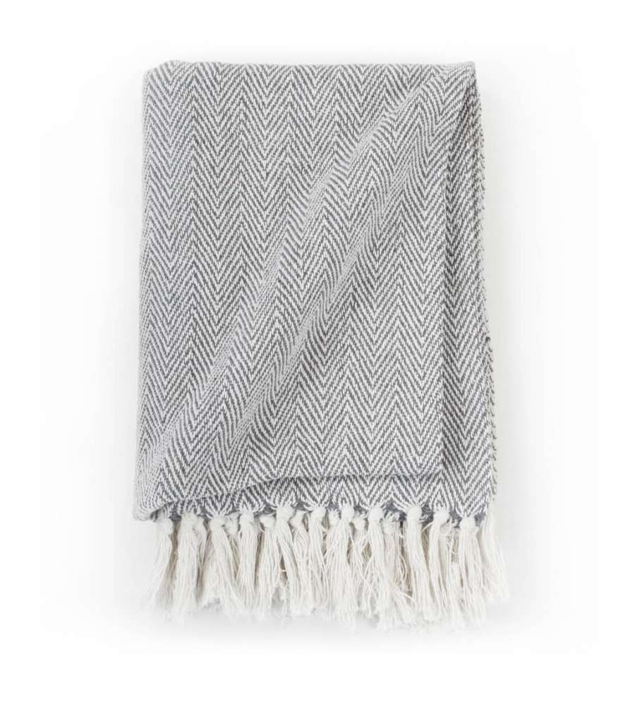 Copriletto in Cotone Trama a Spina di Pesce 160x210 cm Grigio