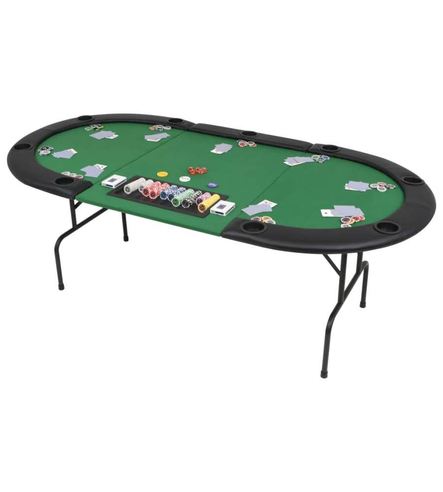 Tavolo da Poker Piegabile in 3 per 9 Giocatori Ottagonale Verde