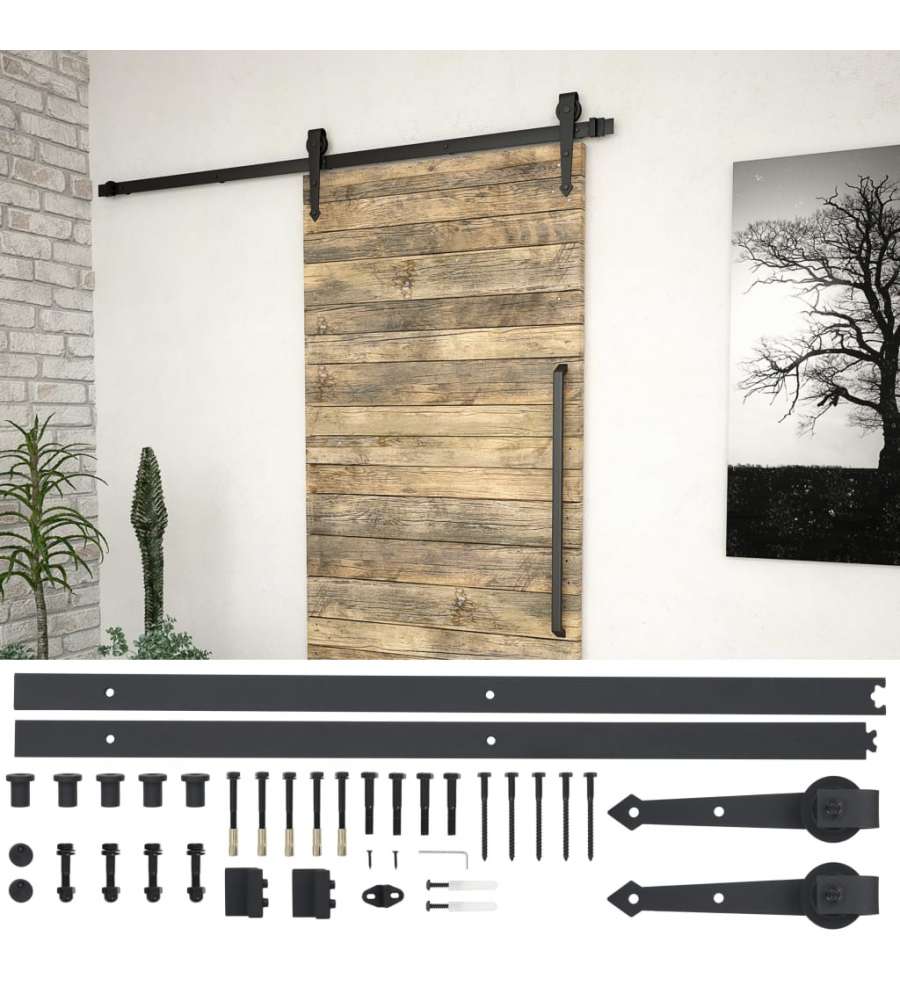 Kit di Binari per Porte Scorrevoli 183 cm Acciaio Nero