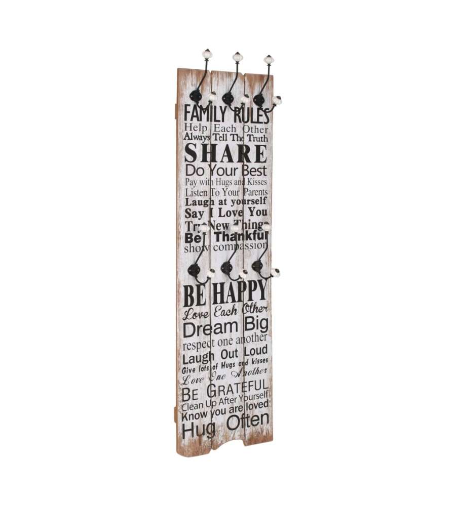 Appendiabiti da Parete con 6 Ganci FAMILY RULES 120x40 cm
