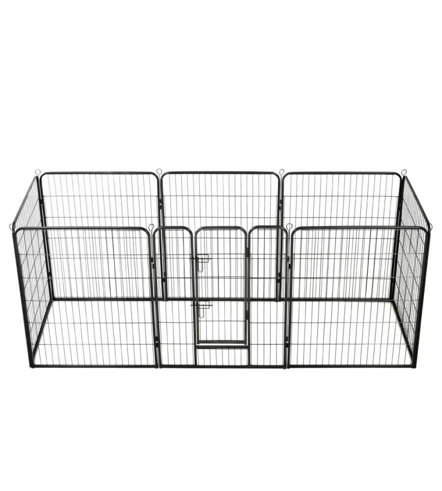 Box per Cani con 8 Pannelli in Acciaio 80x100 cm Nero