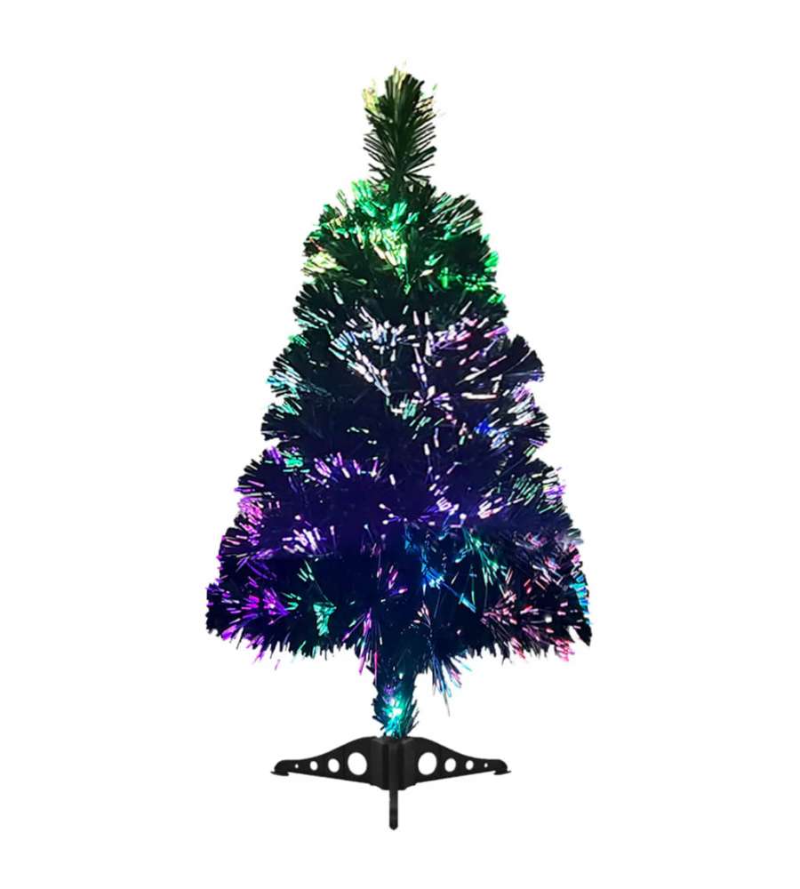 Albero Di Natale Da Tavolo Nero Con Luci LED E Fibra Ottica - 64 Cm, Luci Multicolore, USB, Artificiale