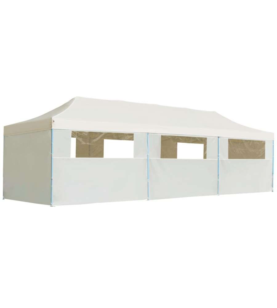 Tenda Pieghevole Pop-Up con 8 Pareti Laterali 3x9 m Crema