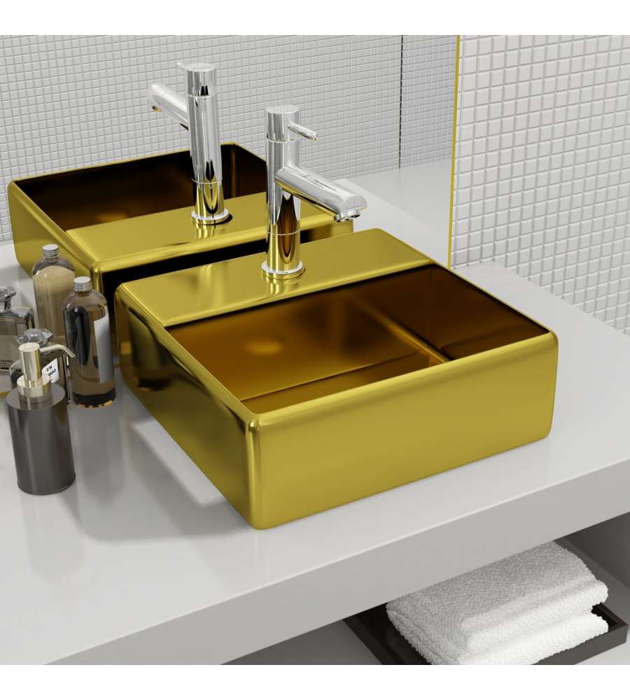 Lavandino con Foro per Rubinetto 38x30x11,5 cm in Ceramica Oro