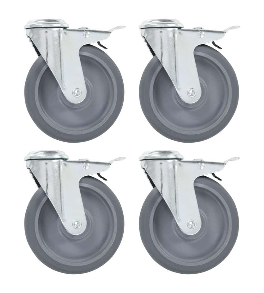 Ruote Girevoli con Foro per Bulloni e Doppio Freno 4 pz 125 mm