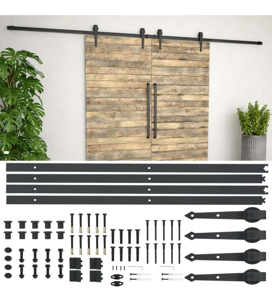 Kit di Binari per Porte Scorrevoli 2x183 cm in Acciaio Nero