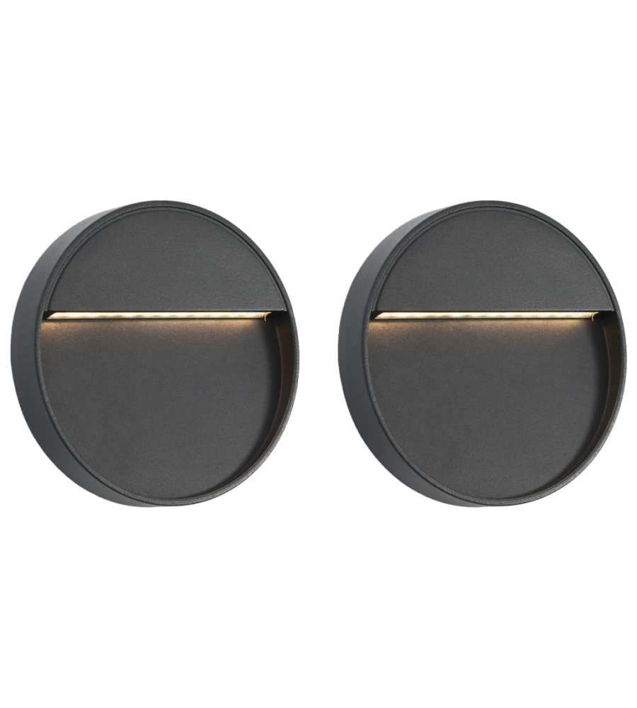 Lampade da Parete da Esterno a LED 2 pz 3 W Nere Rotonde