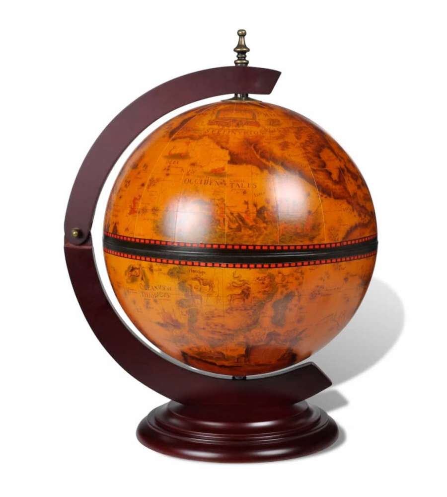 AMAVEL Set Liquori Con Caraffa A Globo In Vetro E Miniatura Veliero - Supporto In Legno, Capacità 650 Ml, Idea Regalo Design