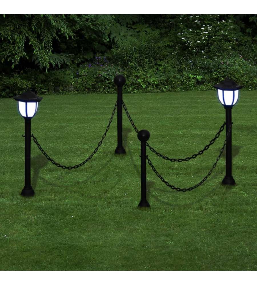 Set Recinzione a Catena con 2 Lampioncini a LED e 2 Paletti