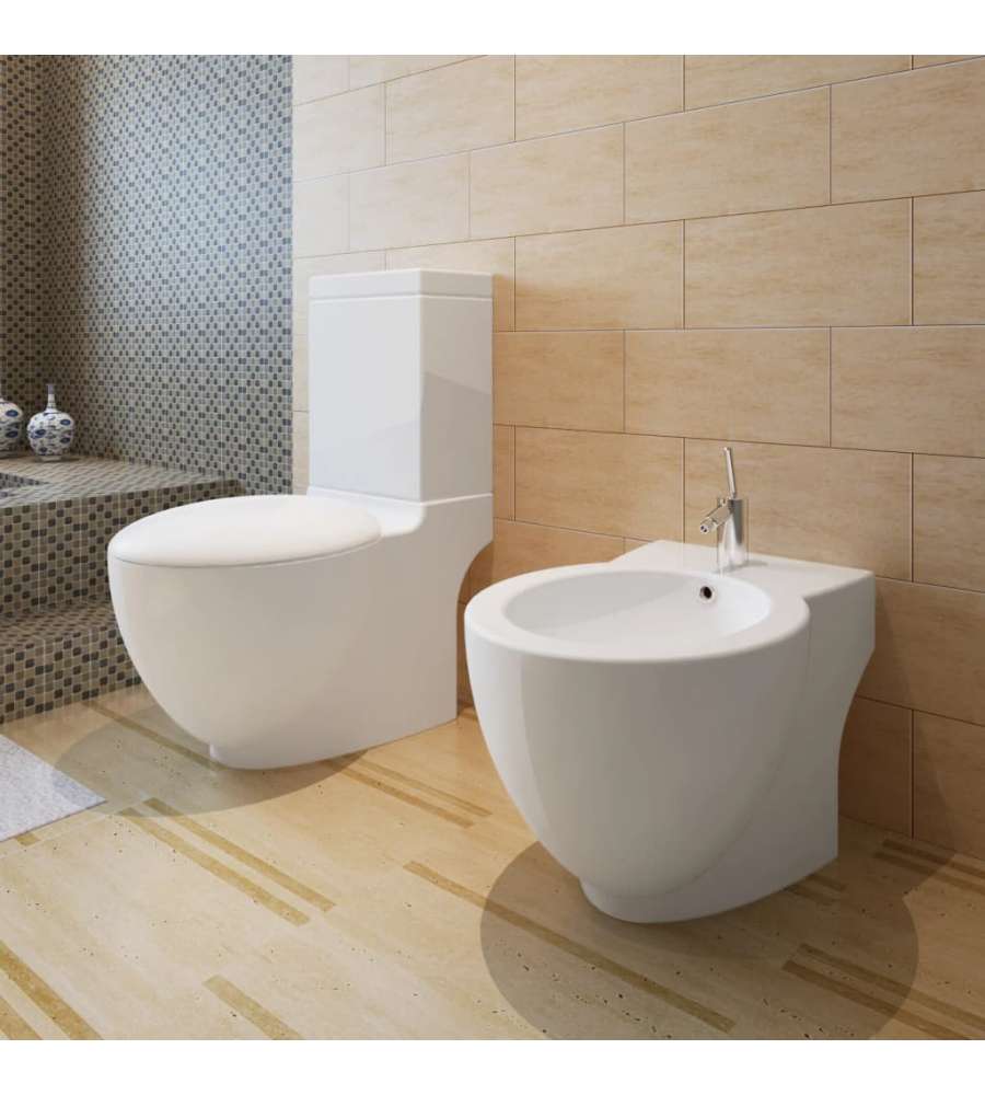 Set WC e Bidet con Piede in Ceramica Bianca