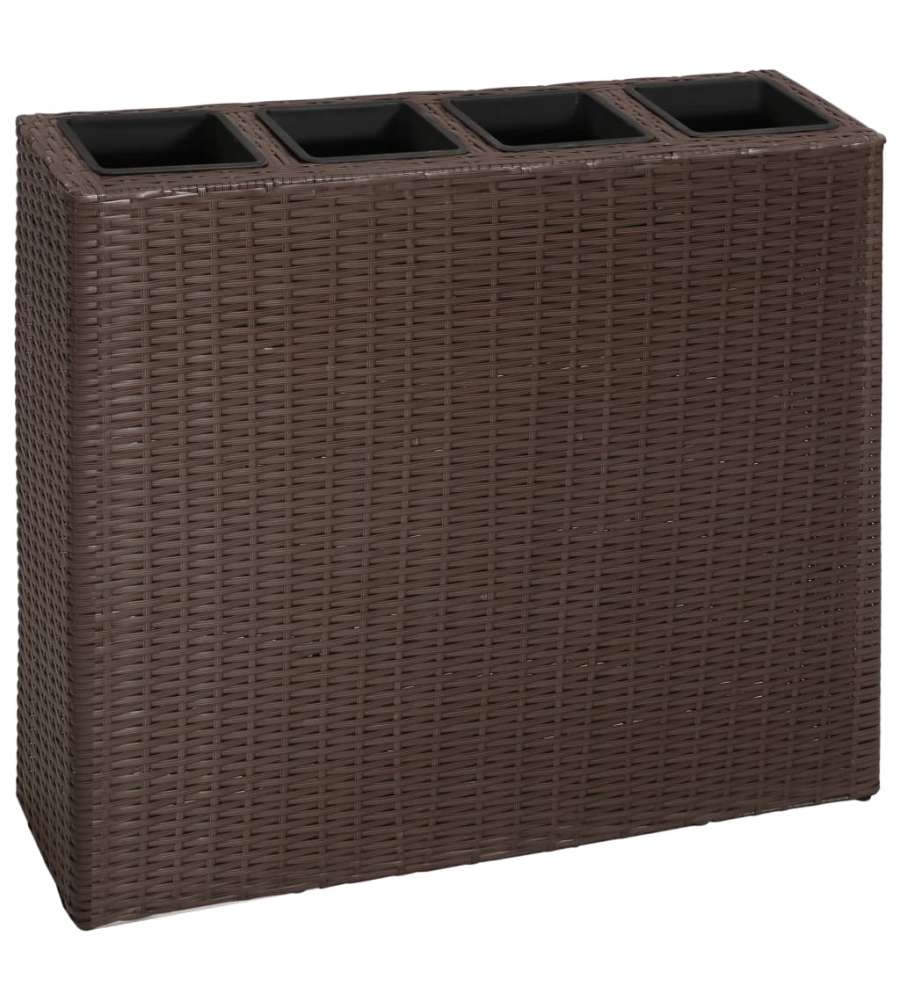 Letto Rialzato da Giardino con 4 Vasi in Polyrattan Marrone