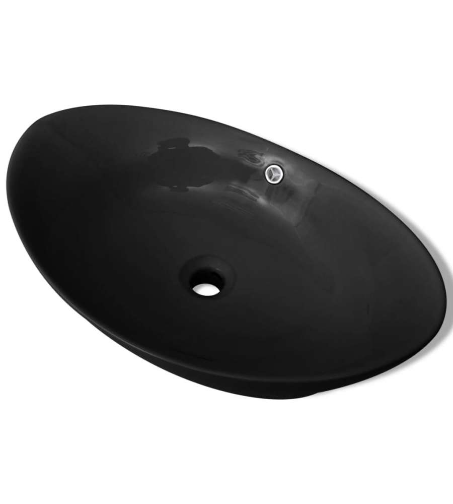 Lavello Ovale in Ceramica di Lusso Nero Troppopieno 59x38,5 cm