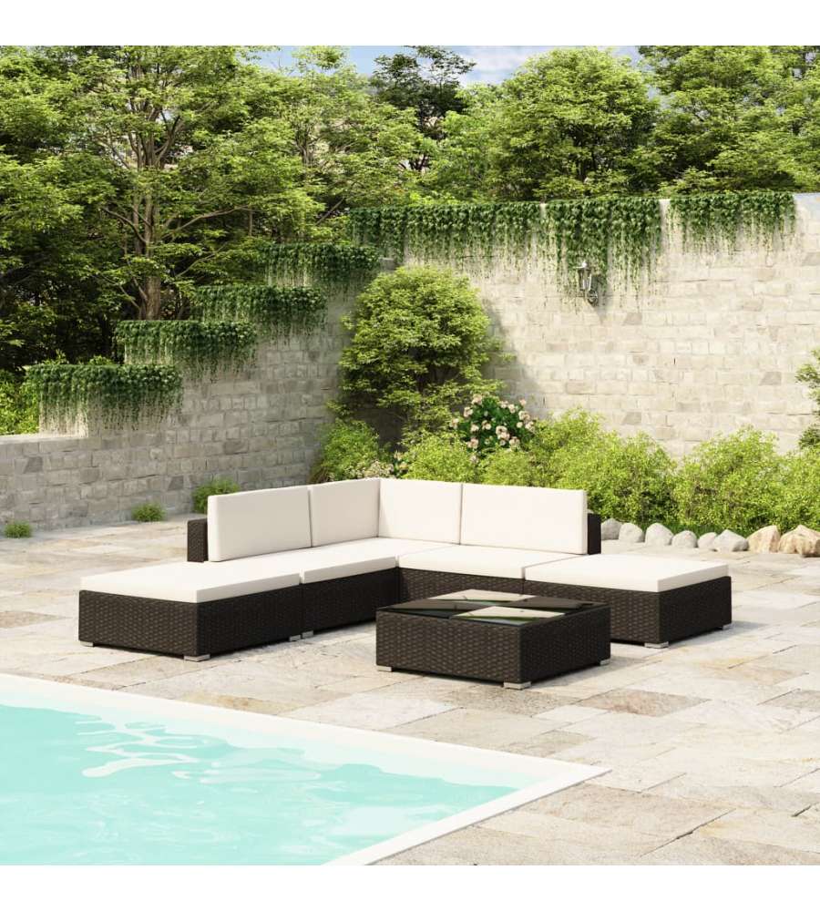 vidaXL Set Divani da Giardino in Polyrattan - Nero - 6 pezzi