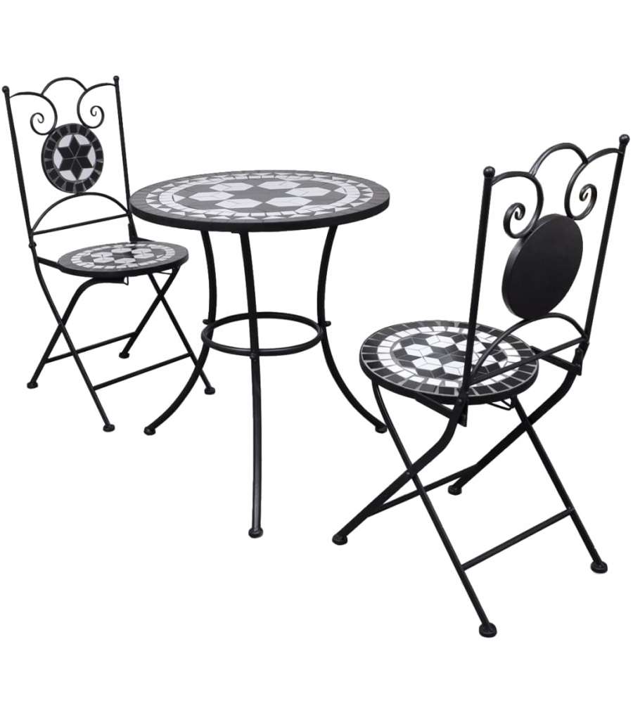 Set da Bistrot 3 pz in Piastrelle di Ceramica Nero e Bianco