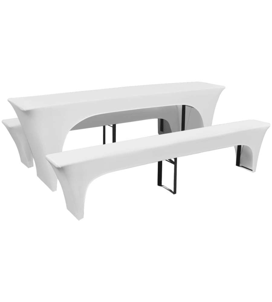 3 Fodere Elasticizzate Tavolo da Birra e panchine Bianche 220x70x80cm