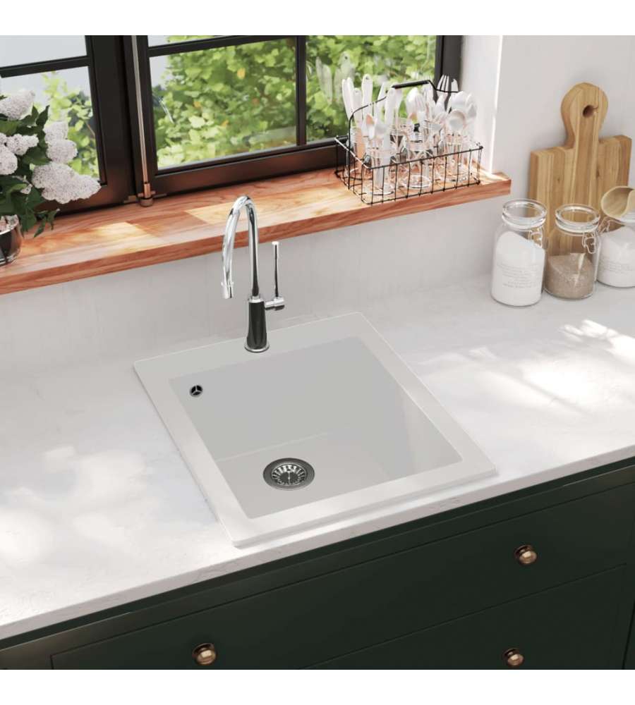 Lavandino Cucina Granito 1 Lavello ad Incasso Bianco Crema
