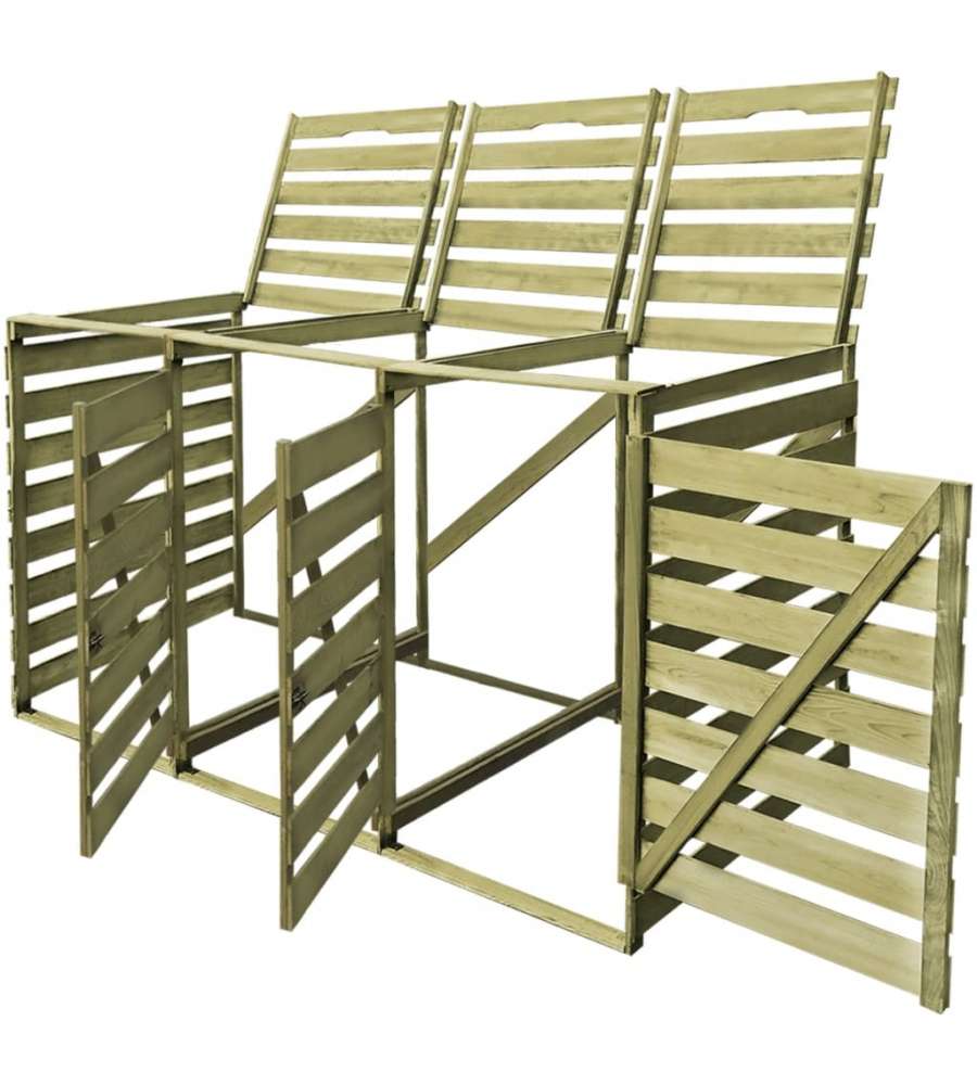 Copribidone per Spazzatura Triplo 240 L in Legno Impregnato