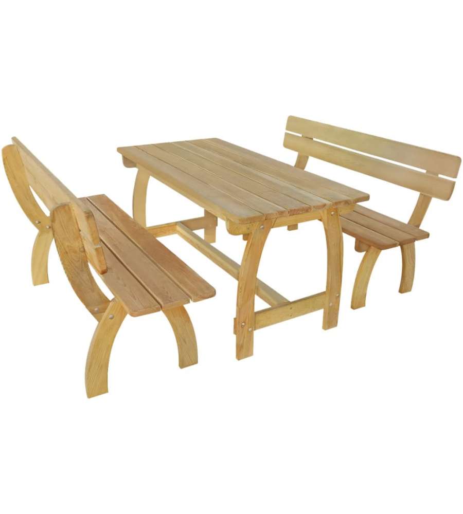 Tavolo da Birreria con 2 Panche in Legno di Pino Impregnato