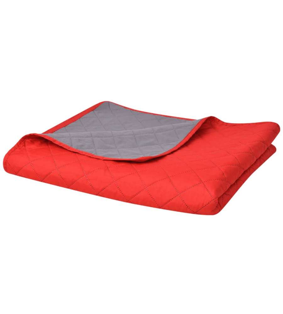 Copriletto Double-Face Trapuntato Rosso e Grigio 230x260 cm