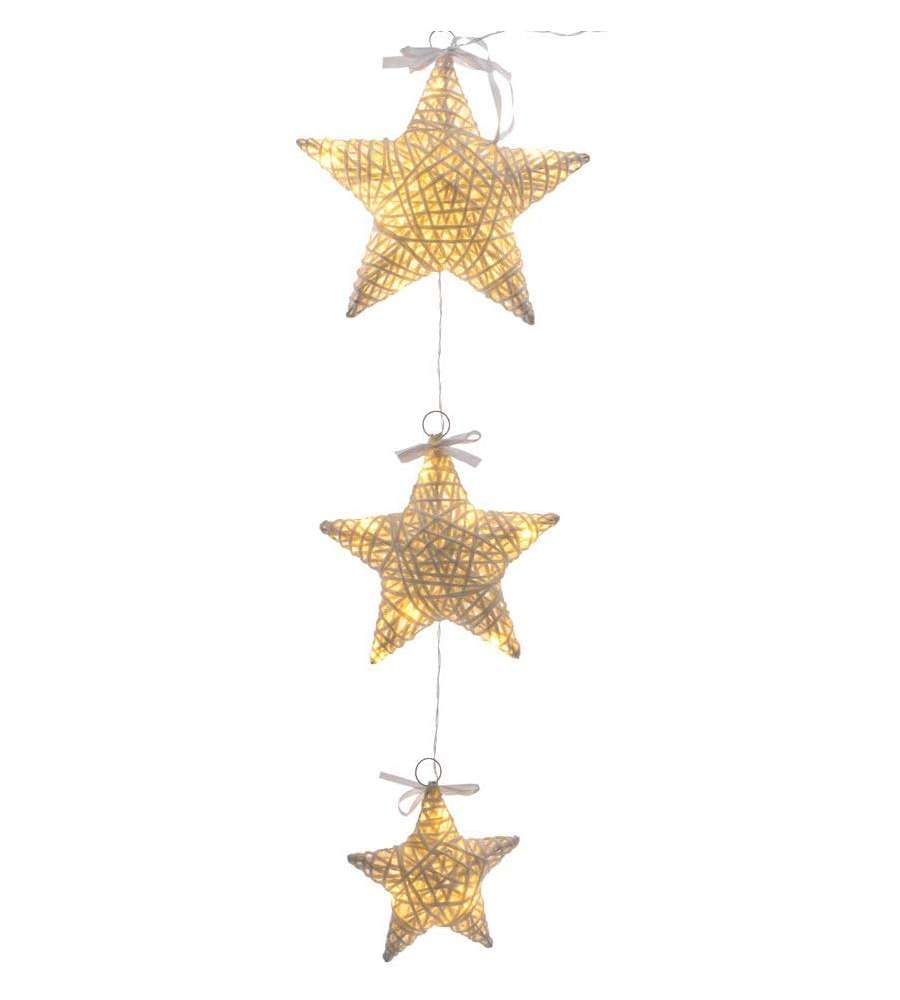 Set di 3 stelle di vimini con led