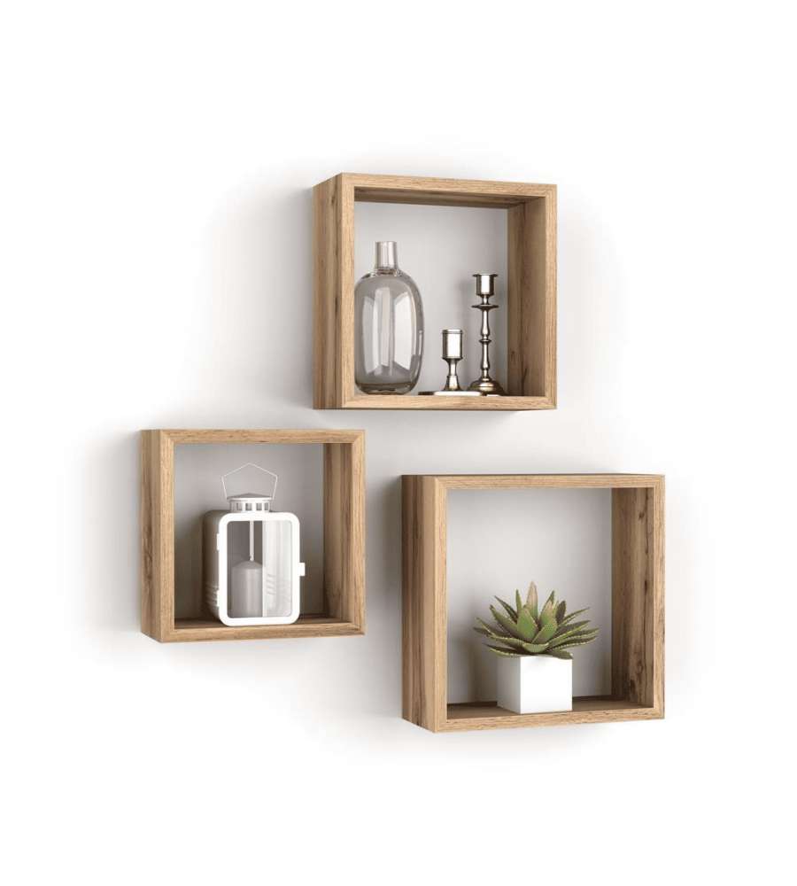Set 3 cubi da parete Rovere Sonoma30x30 cm MDF - Fissaggio avvitato
