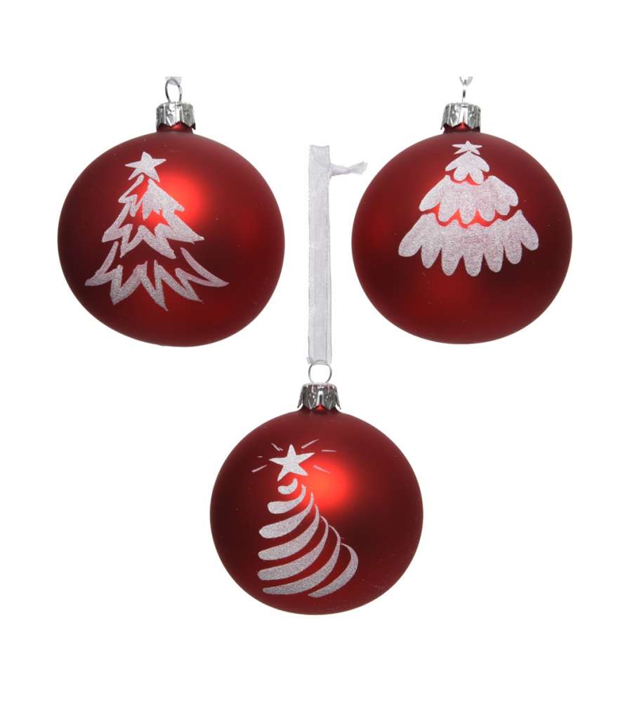 Sfera vetro rossa albero bianco 8 cm