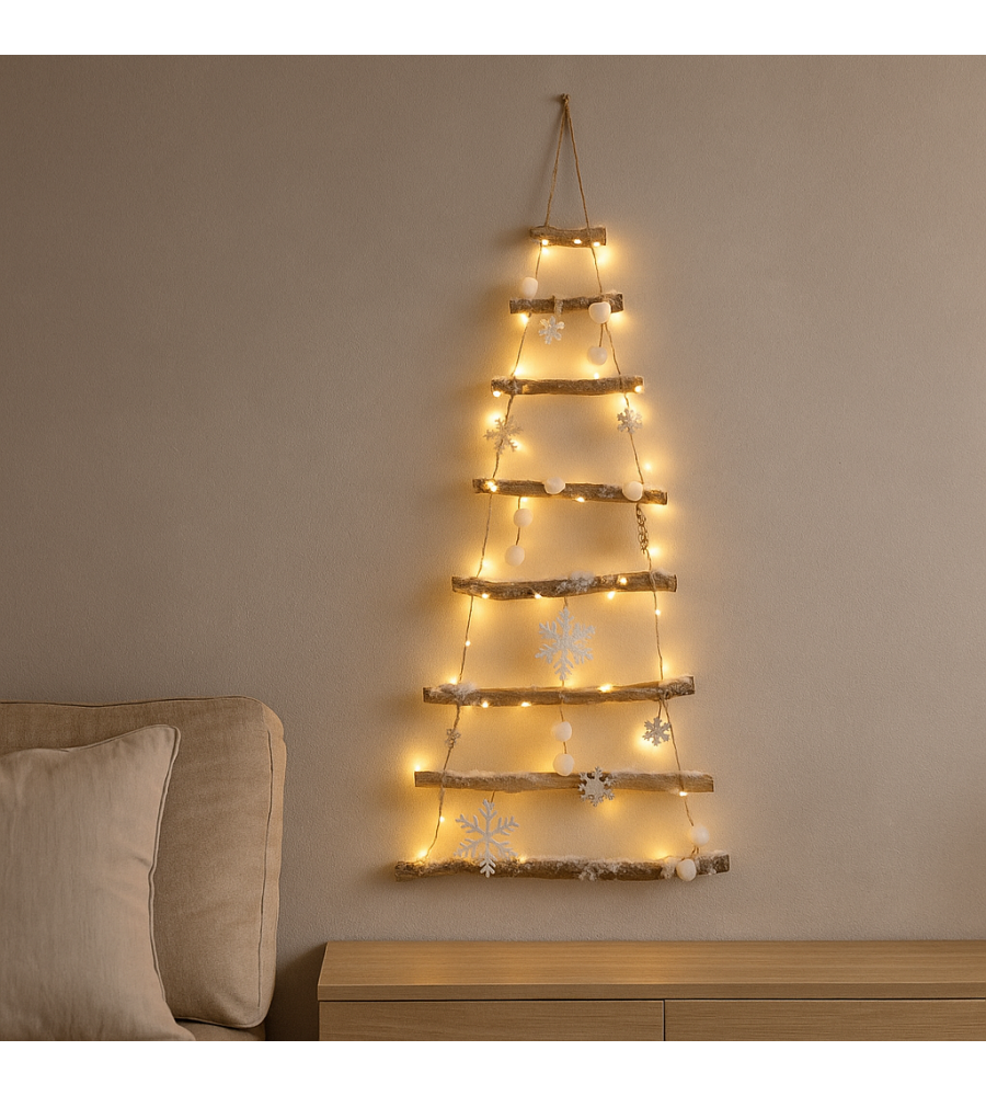 Lumineo Albero di Natale da Parete in Legno - LED Bianco Caldo - 100 cm