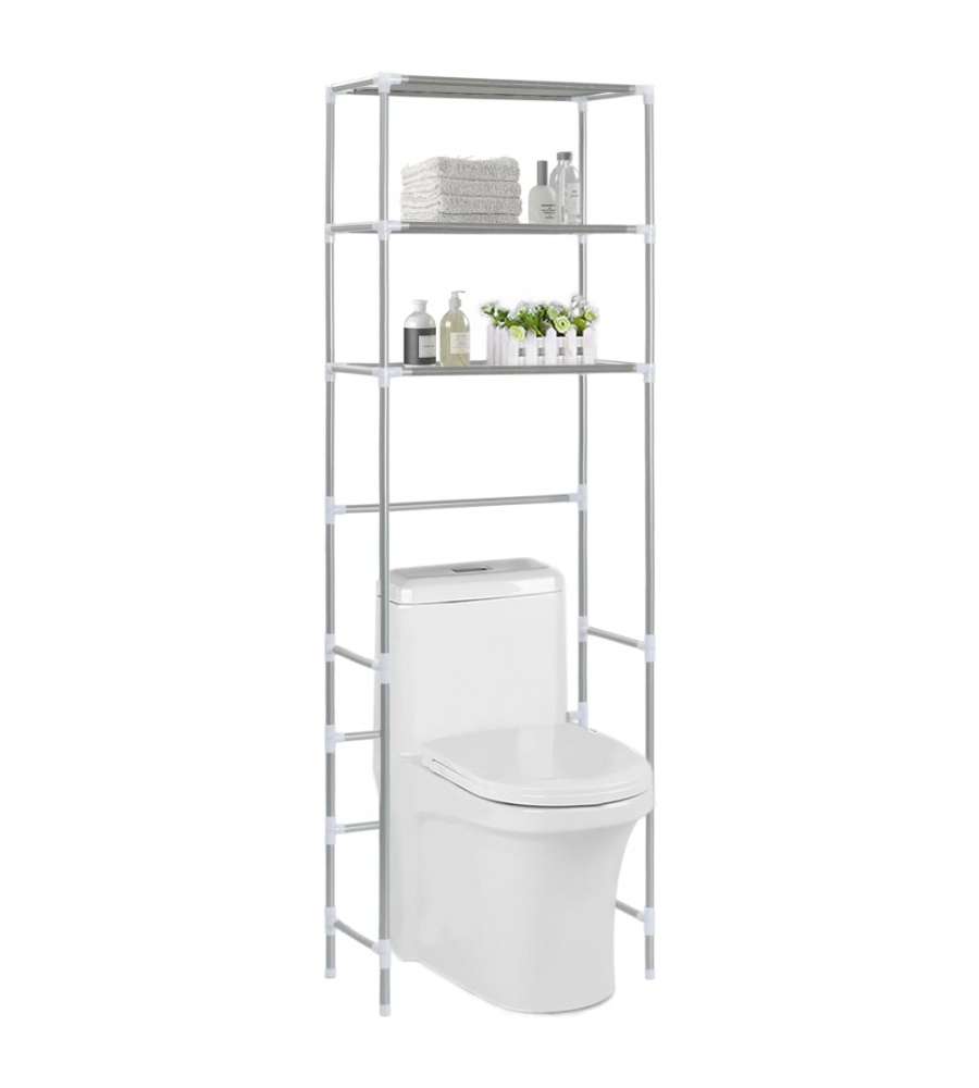 Scaffale Per Bagno Con 3 Ripiani Argento 53x28x169 Cm