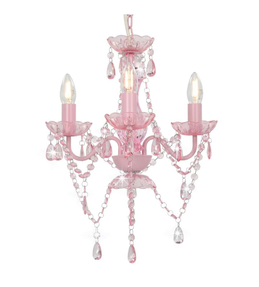 Lampadario con Perline Rosa Tondo 3 E14