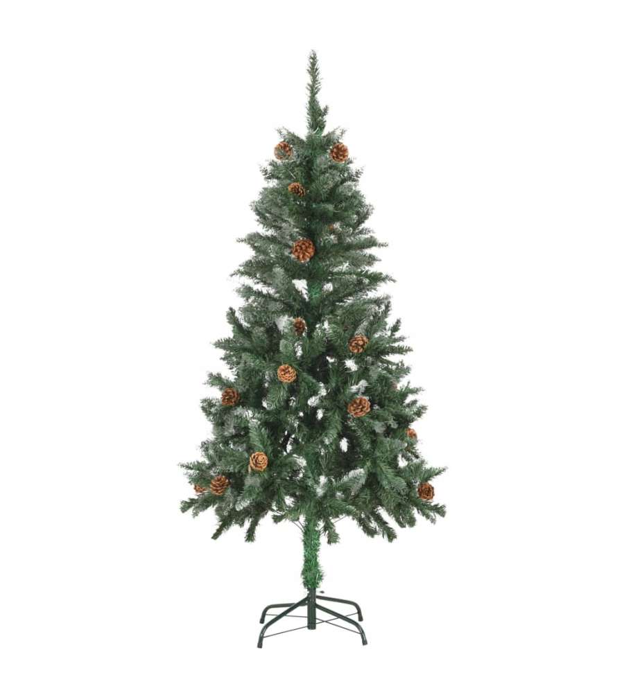 Albero di Natale Artificiale Pigne e Brillantini Bianchi 150 cm