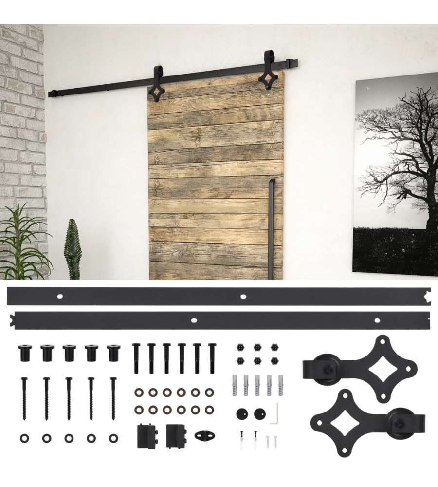 Kit di Binari per Porte Scorrevoli 183 cm in Acciaio Nero