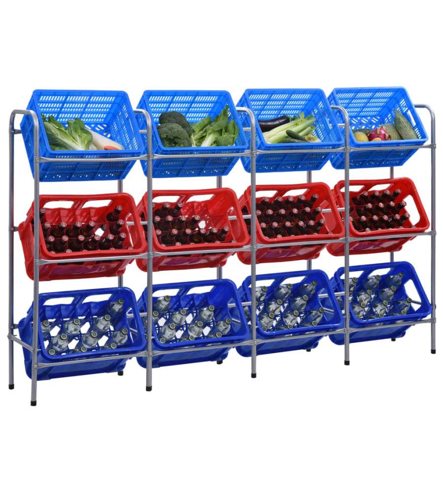  Supporto con Ripiani per 12 Casse Argento 190x33x116 cm Acciaio