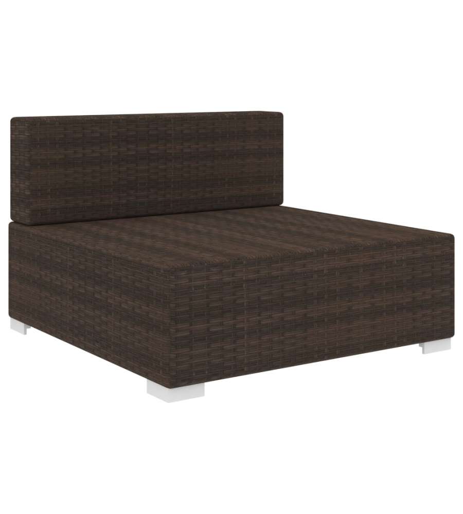 Seduta Centrale Modulare 1 pz con Cuscini in Polyrattan Marrone