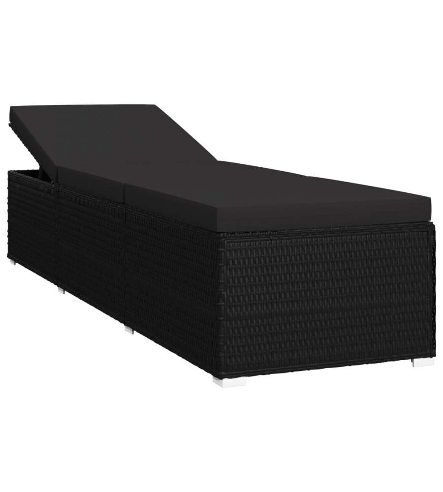Lettino Prendisole con Cuscino in Polyrattan Nero 46221