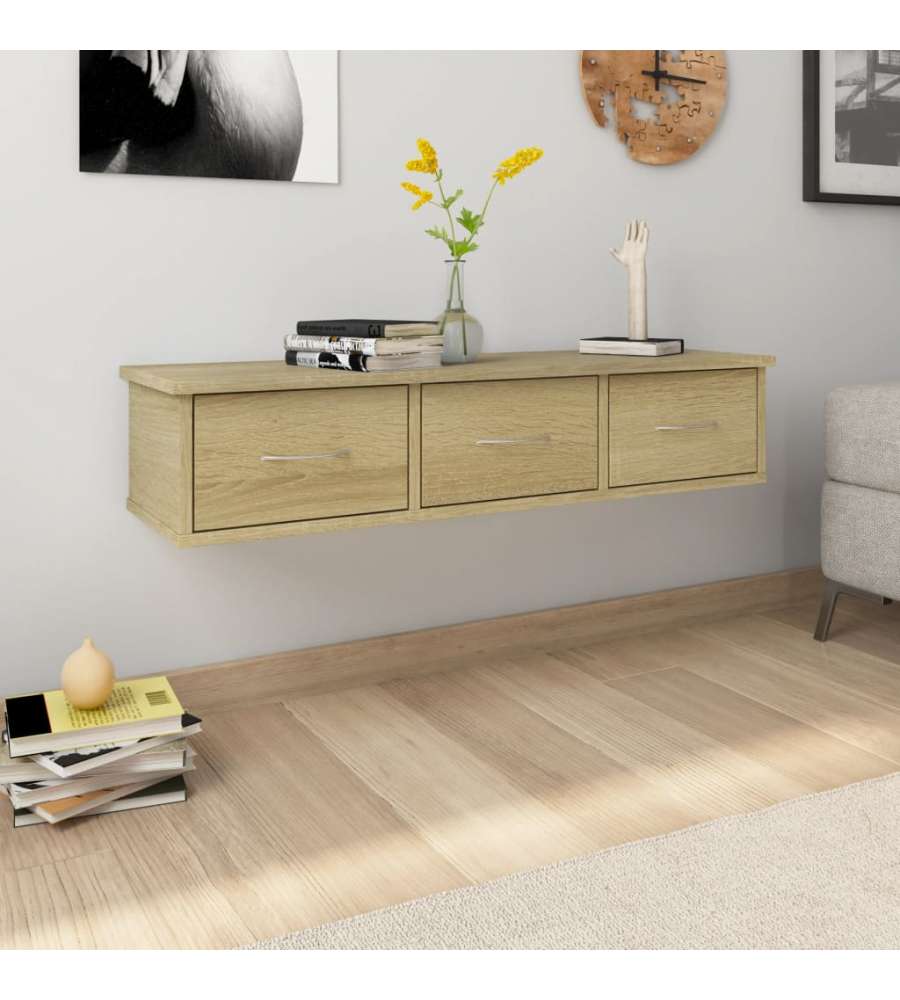 Scaffale Cassetti a Muro Rovere Sonoma 88x26x18,5 cm Truciolato