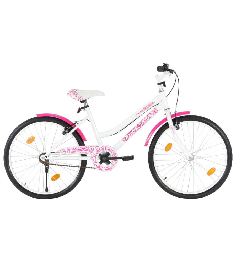 Bici per Bambini 24 Pollici Rosa e Bianca