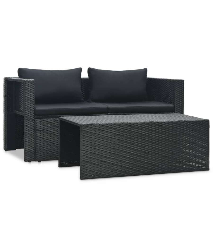 Set Divani da Giardino 6 pz con Cuscini in Polyrattan Nero 47809