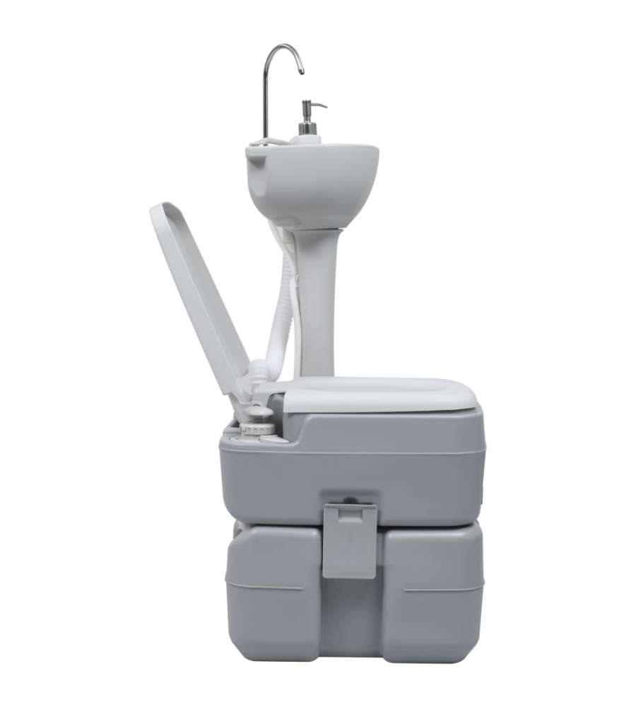 Set Wc Portatile Da Campeggio E Lavandino Con Supporto Grigio