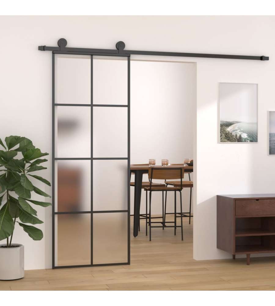 Porta Scorrevole In Alluminio E Vetro Esg 76x205 Cm Nera 288064