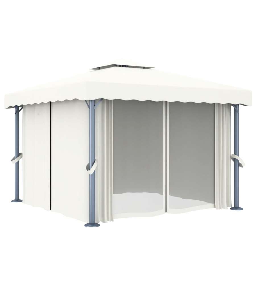 Gazebo con Tende 3x3 cm Bianco Crema Alluminio