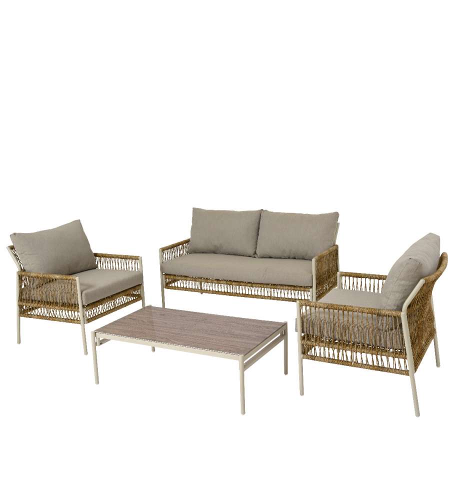 Salotto da esterno Tivoli in Alluminio e Wicker -1 Divano a due posti - 2 poltrone - 1 tavolo