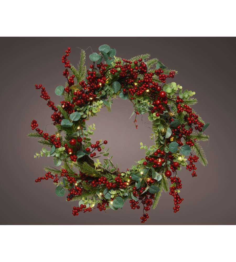 Fuori porta 60 luci led e bacche rosse h 60 cm