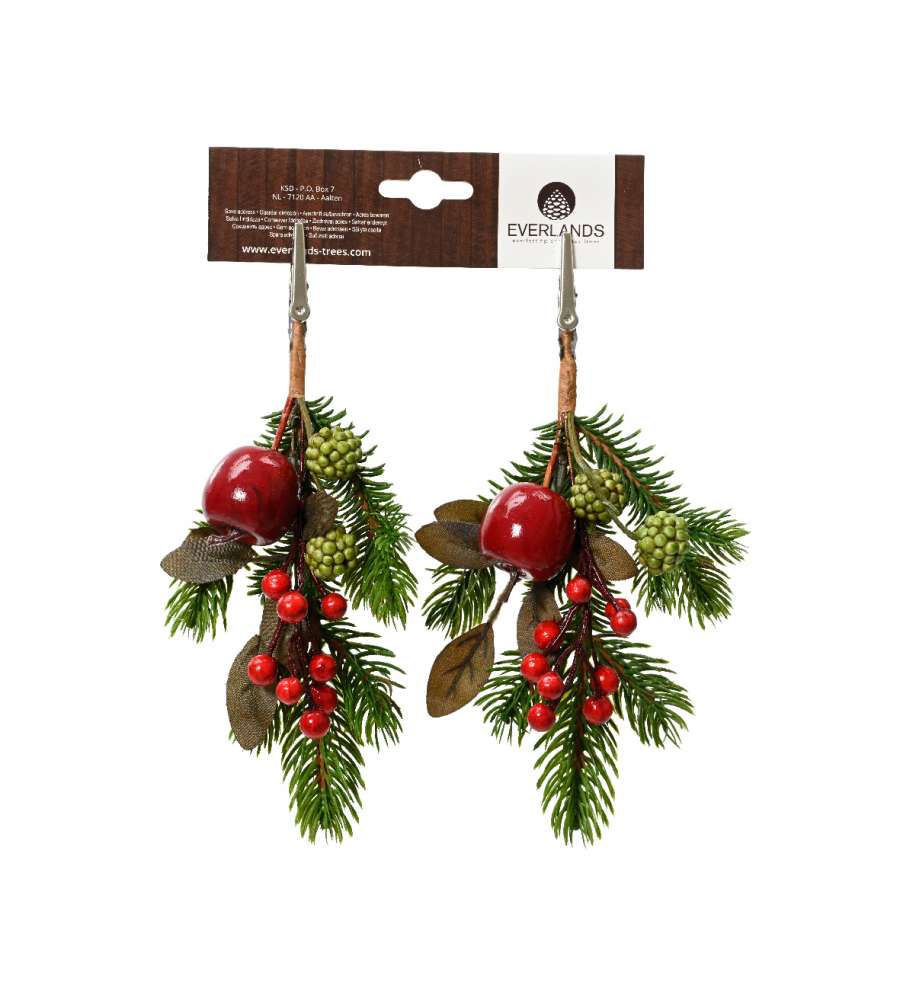 Everlands Decorazione Natalizia Clip Rametto Frutti Rossi - 2 Pezzi