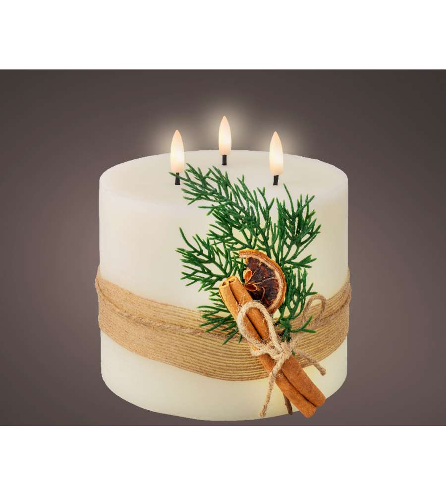 Lumineo Candela LED Beige - Decorazione Foglie - 15cm