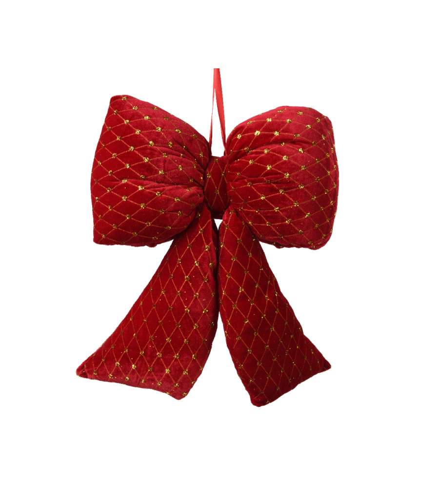 Decoris Fiocco Rosso Natalizio con Paillettes Dorate - 33x37cm