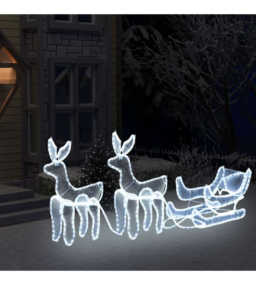 Decorazione Luminosa Natalizia Slitta e 2 Renne in Rete 648 LED