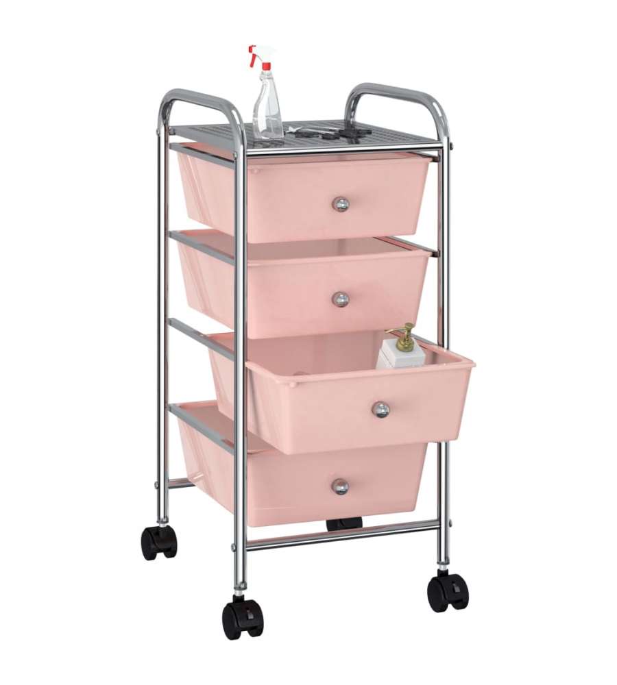  Carrello Portaoggetti Mobile con 4 Cassetti Rosa in Plastica