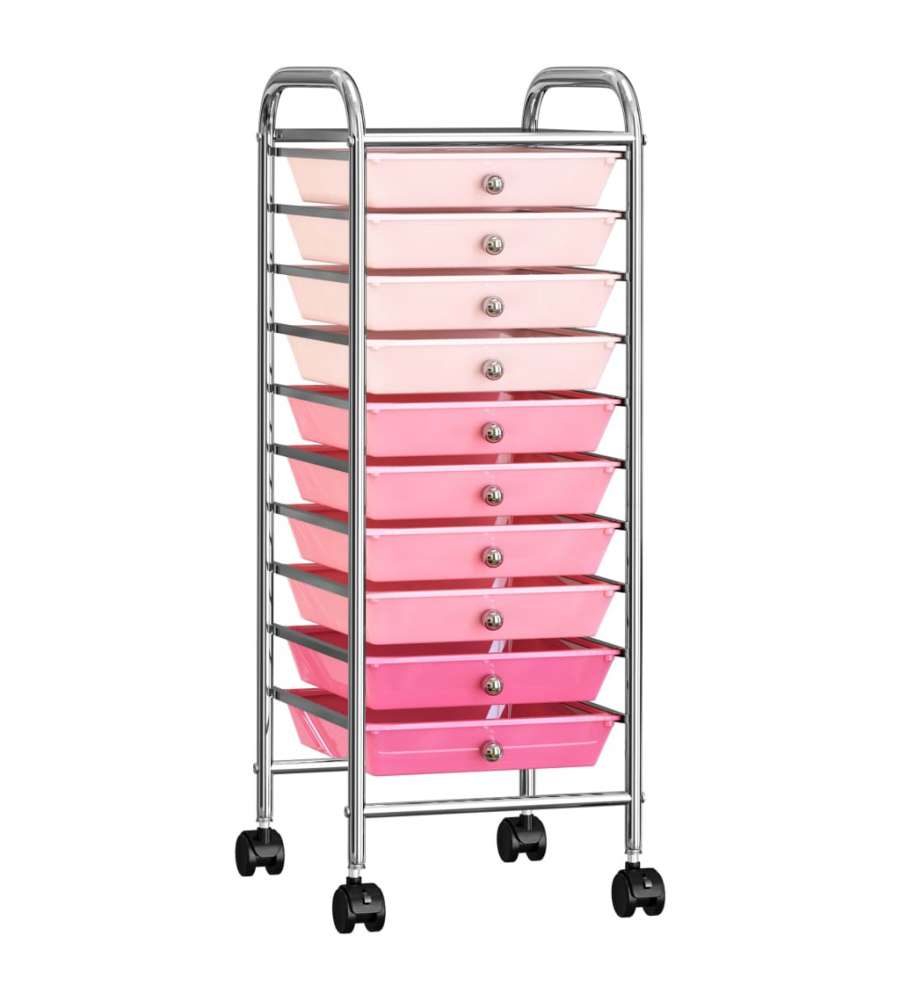 Carrello Portaoggetti Con 10 Cassetti Rosa Sfumato In Plastica