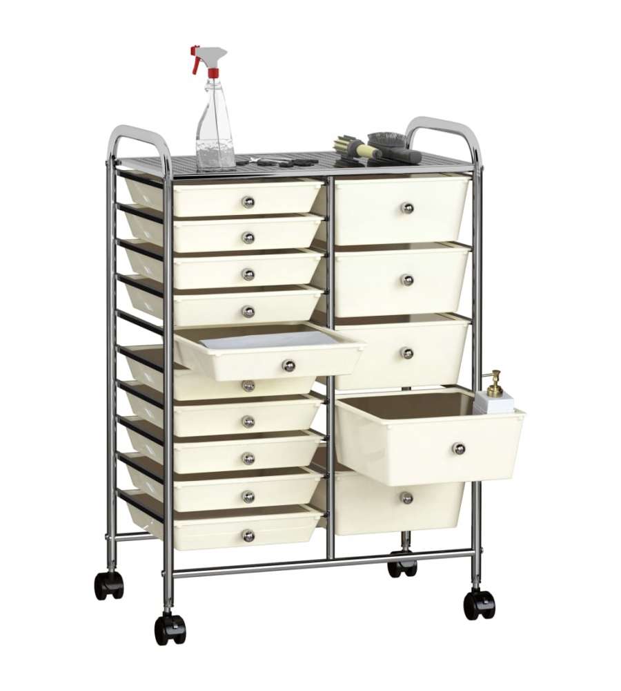  Carrello Portaoggetti XXL con 15 Cassetti Bianco in Plastica
